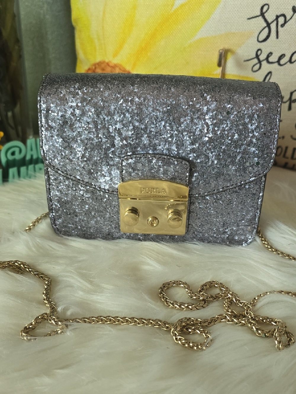 Furla Metropolis Silver Glitter Mini Crossbody with Detachable Strap - Picture 15 of 16
